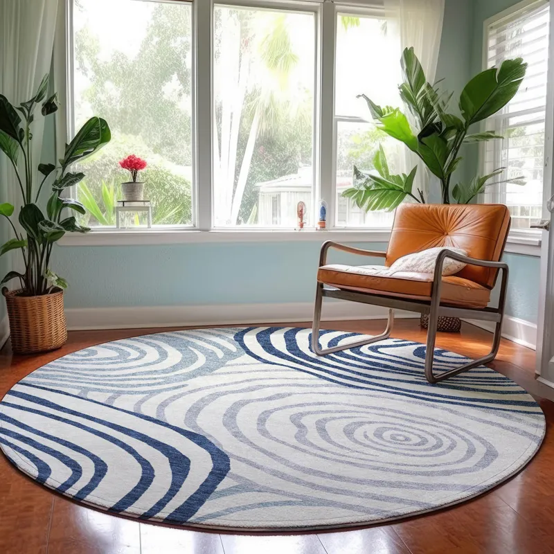Machine Washable Indoor/Outdoor Neo Blue 8\' x 8\' Round Rug