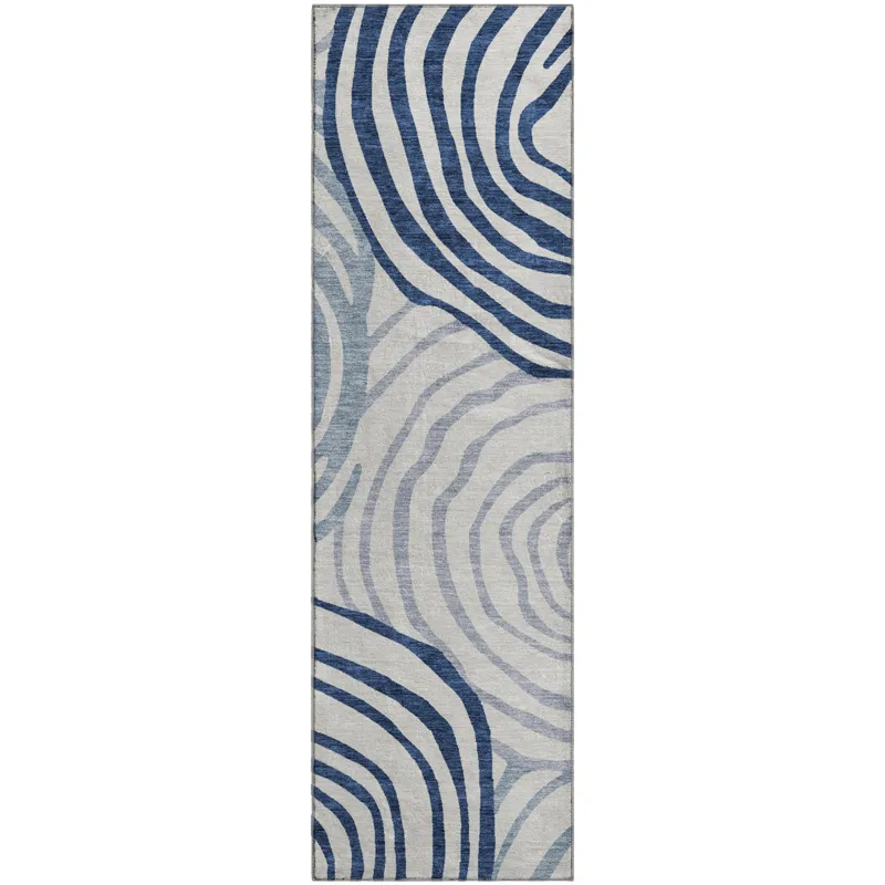 Machine Washable Indoor/Outdoor Neo Blue 2\'3\" x 7\'6\" Runner Rug