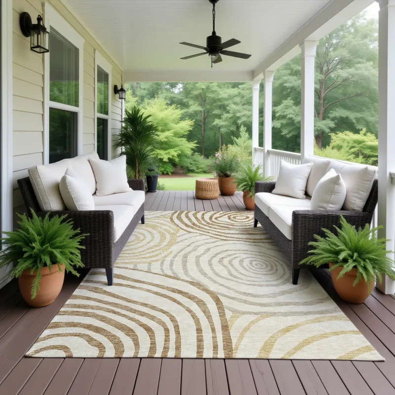 Machine Washable Indoor/Outdoor Neo Gold 10\' x 14\' Rug