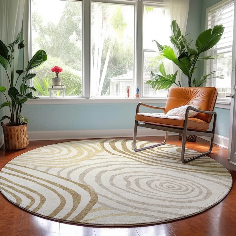 Machine Washable Indoor/Outdoor Neo Gold 8\' x 8\' Round Rug