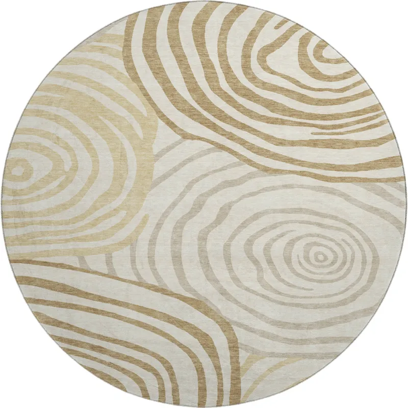 Machine Washable Indoor/Outdoor Neo Gold 8\' x 8\' Round Rug