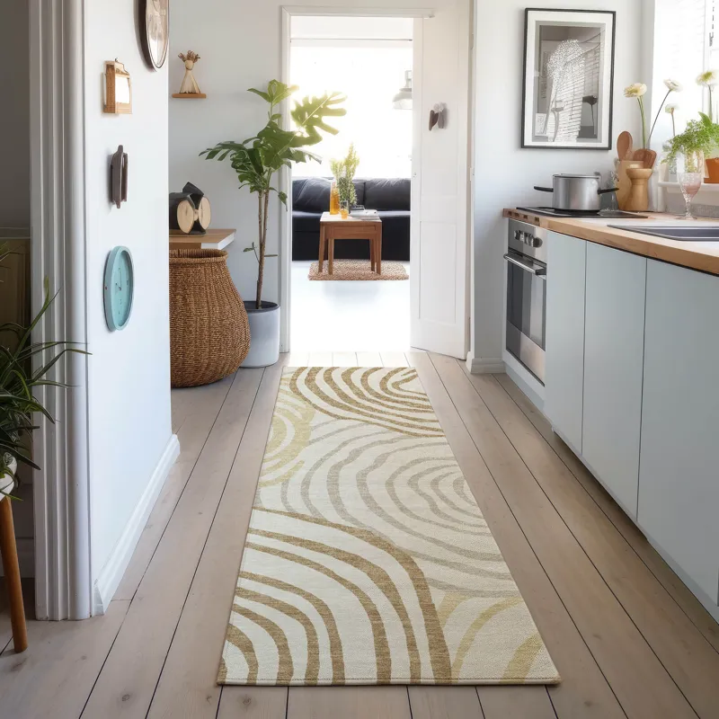 Machine Washable Indoor/Outdoor Neo Gold 2\'3\" x 7\'6\" Runner Rug