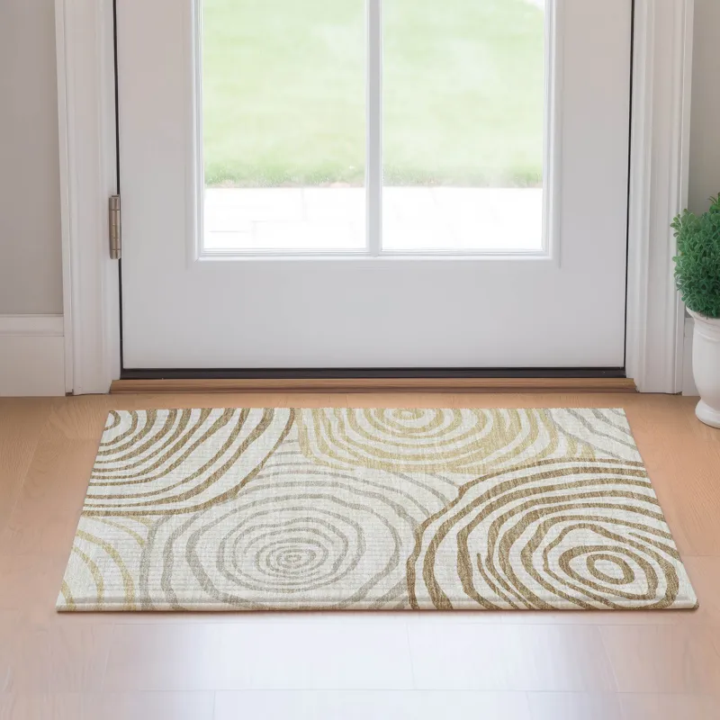 Machine Washable Indoor/Outdoor Neo Gold 1\'8\" x 2\'6\" Rug