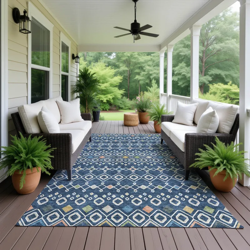 Machine Washable Indoor/Outdoor Neo Navy 10\' x 14\' Rug
