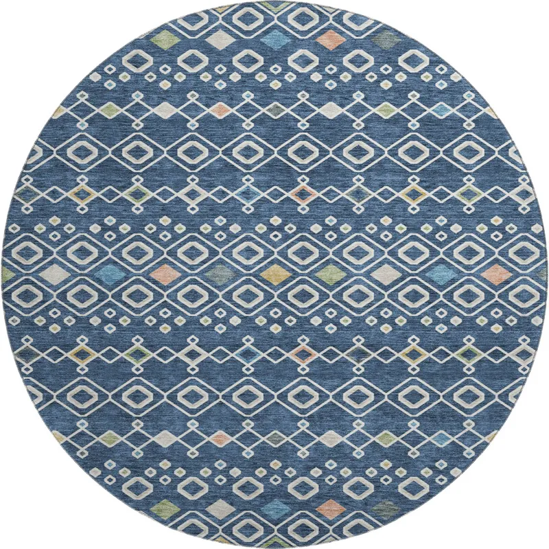 Machine Washable Indoor/Outdoor Neo Navy 8\' x 8\' Round Rug