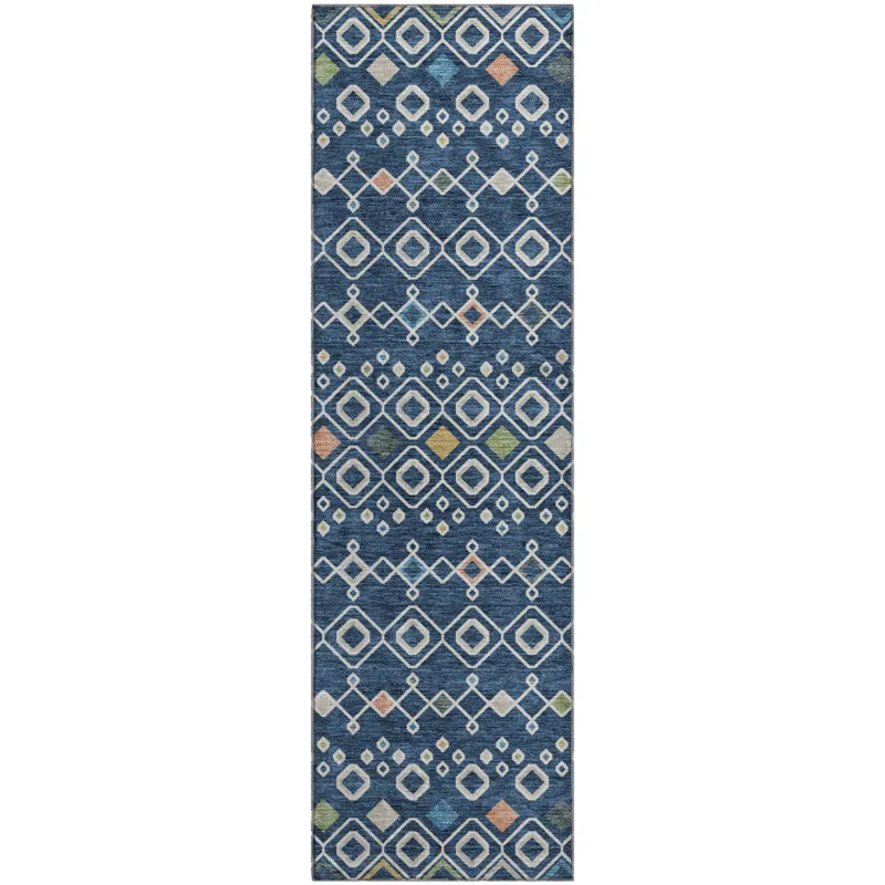 Machine Washable Indoor/Outdoor Neo Navy 2\'3\" x 7\'6\" Runner Rug