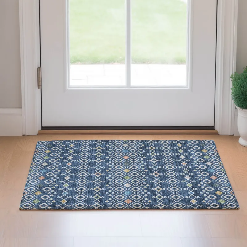 Machine Washable Indoor/Outdoor Neo Navy 1\'8\" x 2\'6\" Rug