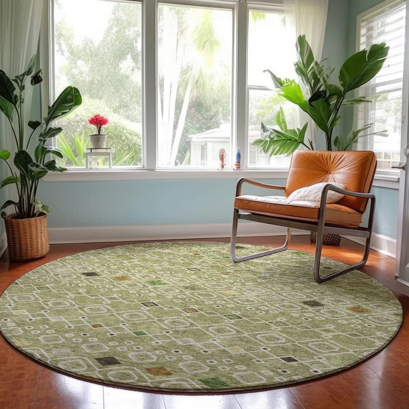Machine Washable Indoor/Outdoor Neo Sage 8\' x 8\' Round Rug