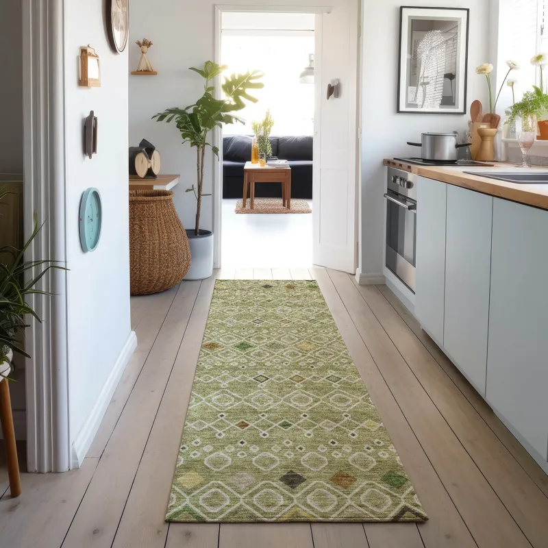 Machine Washable Indoor/Outdoor Neo Sage 2\'3\" x 7\'6\" Runner Rug
