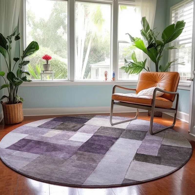 Machine Washable Indoor/Outdoor Neo Eggplant 8\' x 8\' Round Rug