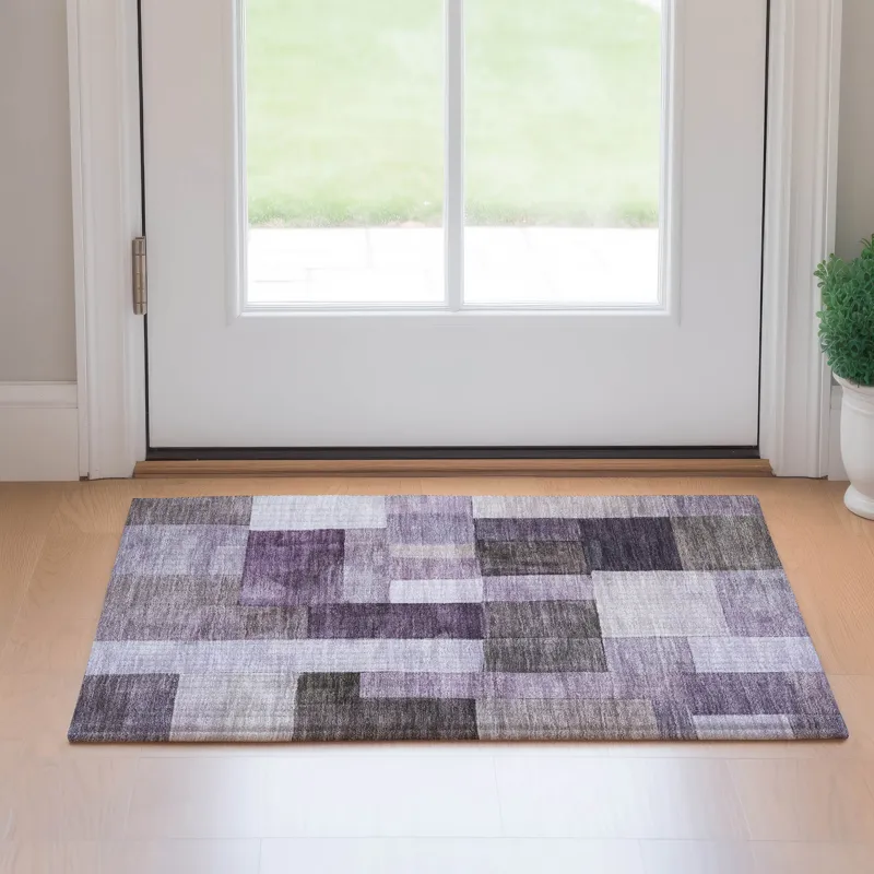 Machine Washable Indoor/Outdoor Neo Eggplant 1\'8\" x 2\'6\" Rug