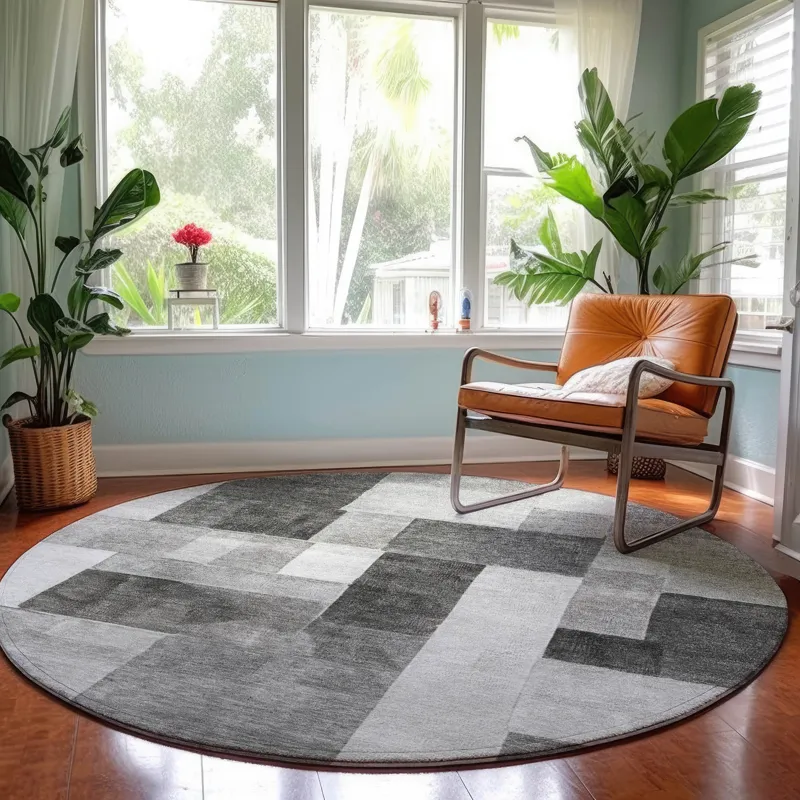 Machine Washable Indoor/Outdoor Neo Pewter 8\' x 8\' Round Rug
