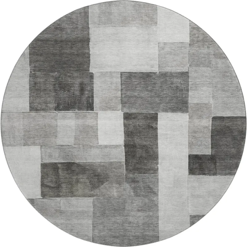 Machine Washable Indoor/Outdoor Neo Pewter 8\' x 8\' Round Rug