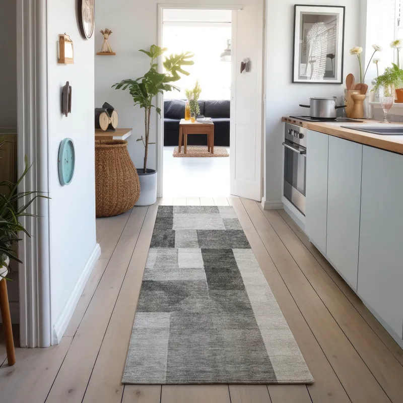 Machine Washable Indoor/Outdoor Neo Pewter 2\'3\" x 7\'6\" Runner Rug