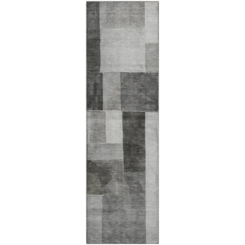 Machine Washable Indoor/Outdoor Neo Pewter 2\'3\" x 7\'6\" Runner Rug