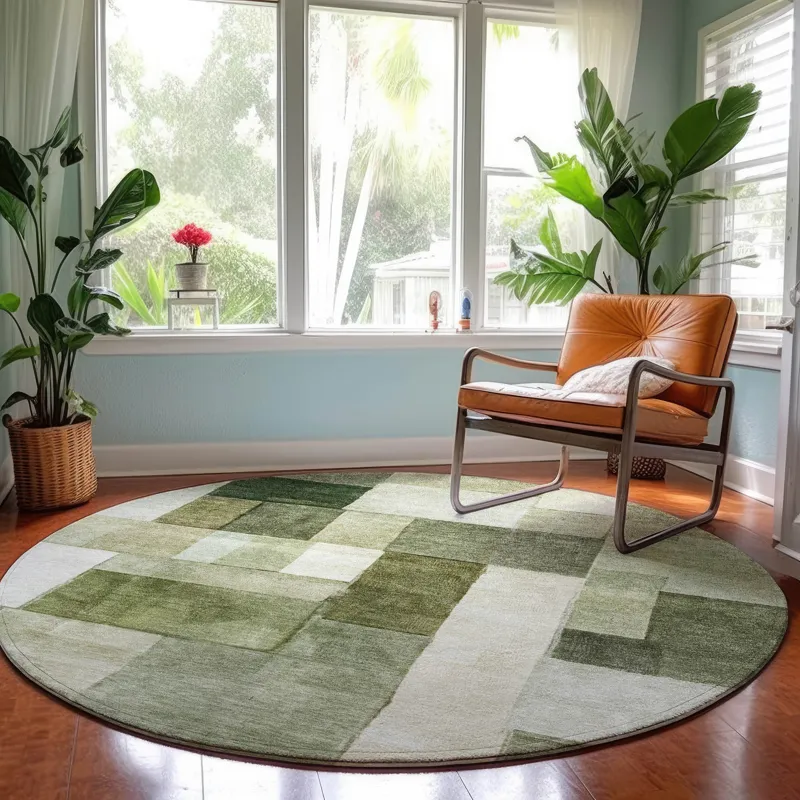 Machine Washable Indoor/Outdoor Neo Sage 8\' x 8\' Round Rug