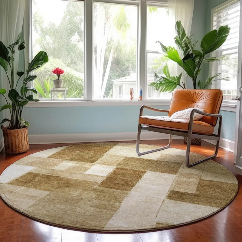 Machine Washable Indoor/Outdoor Neo Terracotta 8\' x 8\' Round Rug
