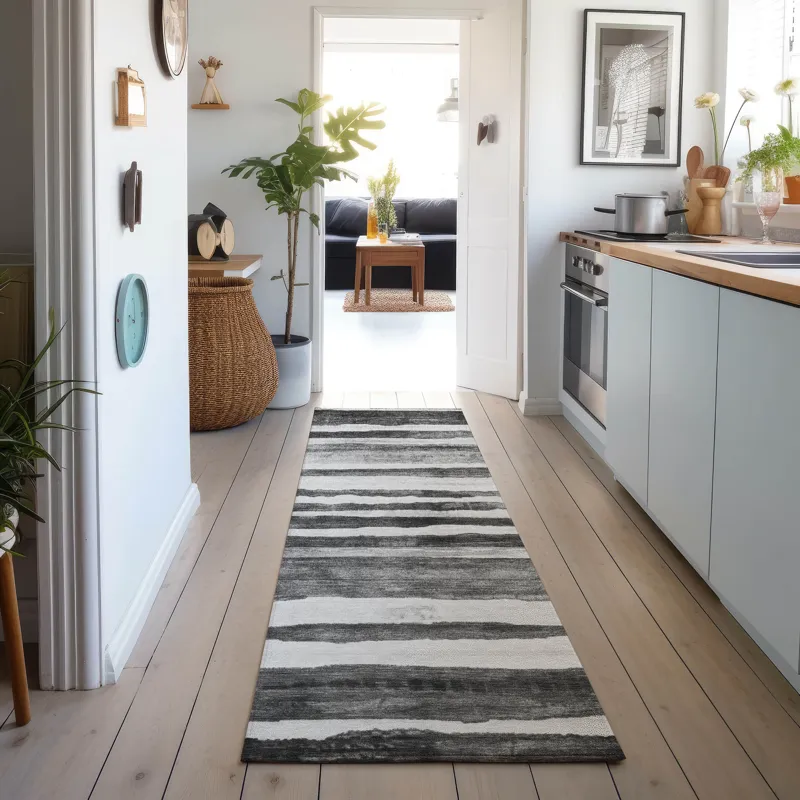 Machine Washable Indoor/Outdoor Neo Charcoal 2\'3\" x 7\'6\" Runner Rug
