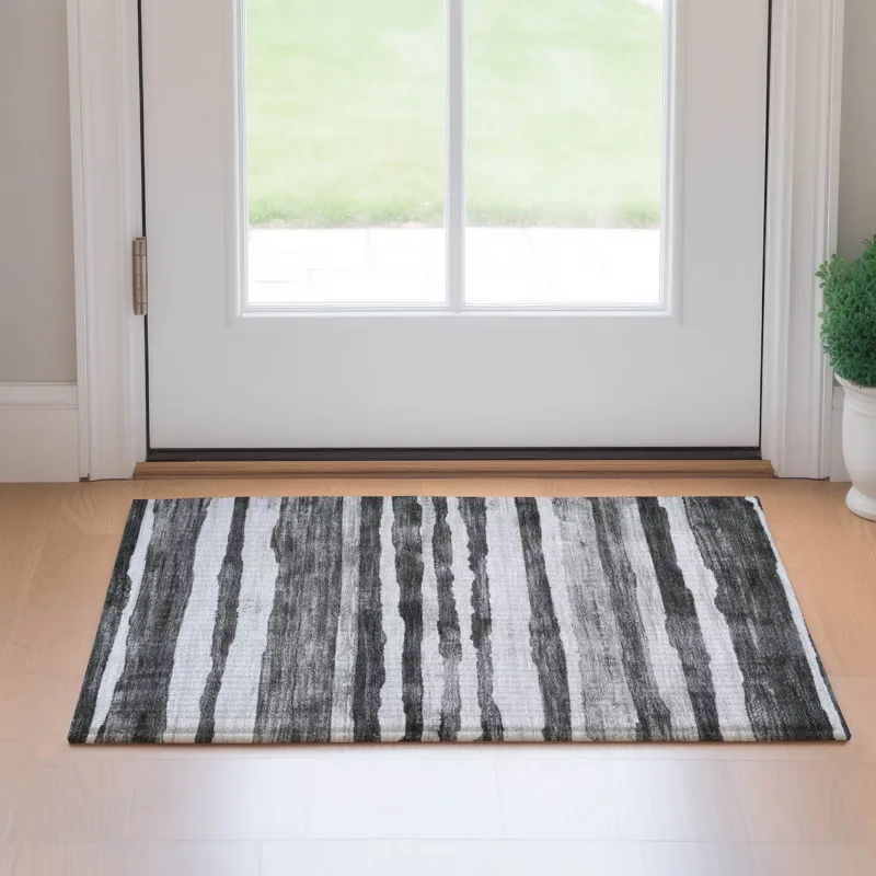 Machine Washable Indoor/Outdoor Neo Charcoal 1\'8\" x 2\'6\" Rug