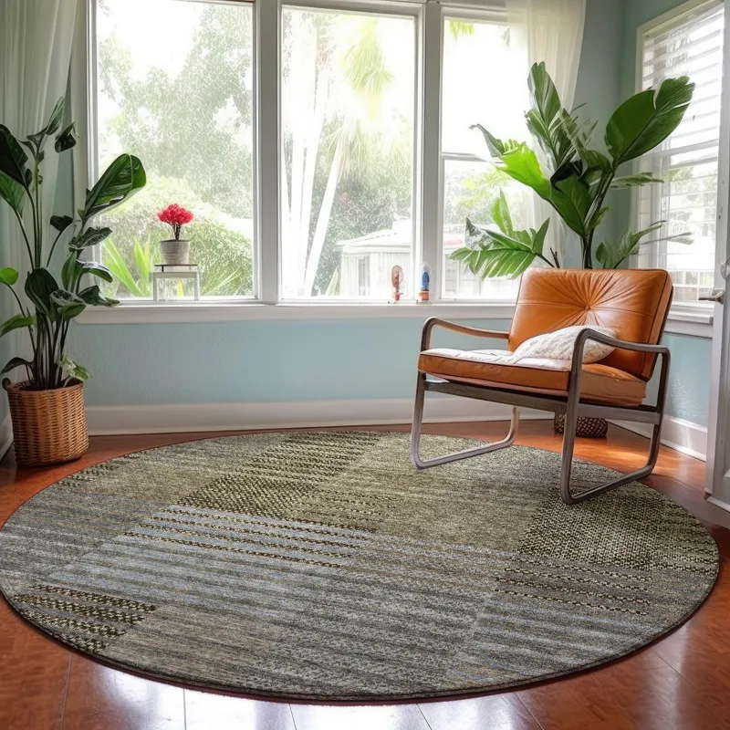 Machine Washable Indoor/Outdoor Neo Taupe 8\' x 8\' Round Rug