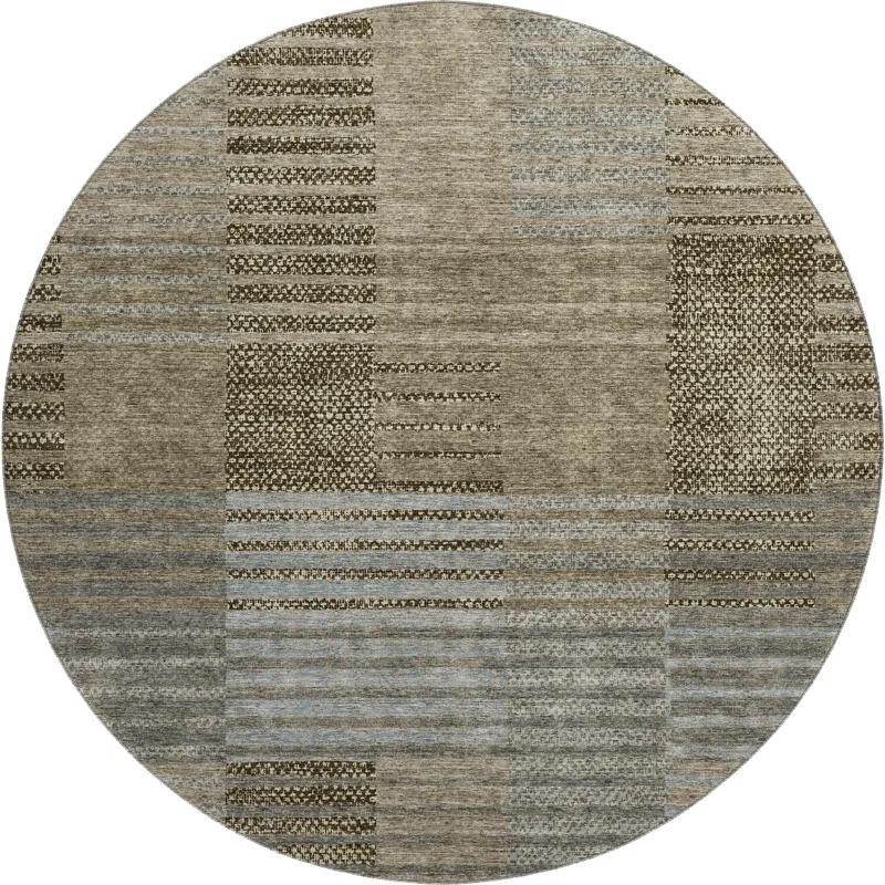 Machine Washable Indoor/Outdoor Neo Taupe 8\' x 8\' Round Rug