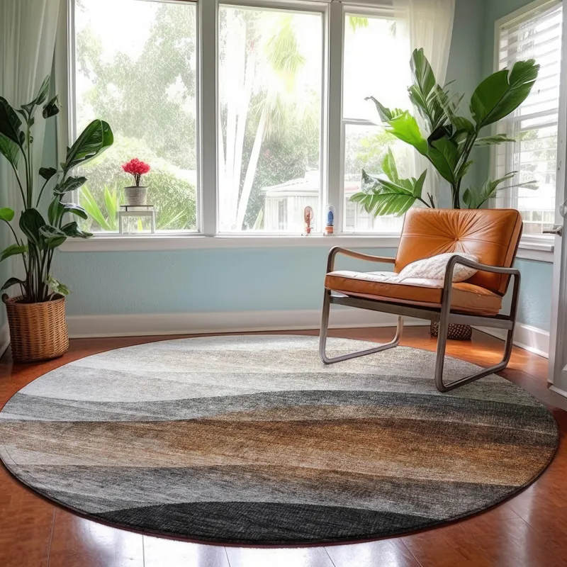 Machine Washable Indoor/Outdoor Neo Khaki 8\' x 8\' Round Rug