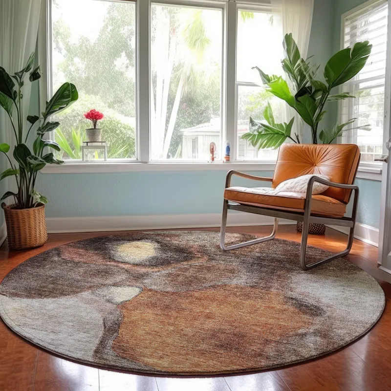 Machine Washable Indoor/Outdoor Neo Coffee 8\' x 8\' Round Rug