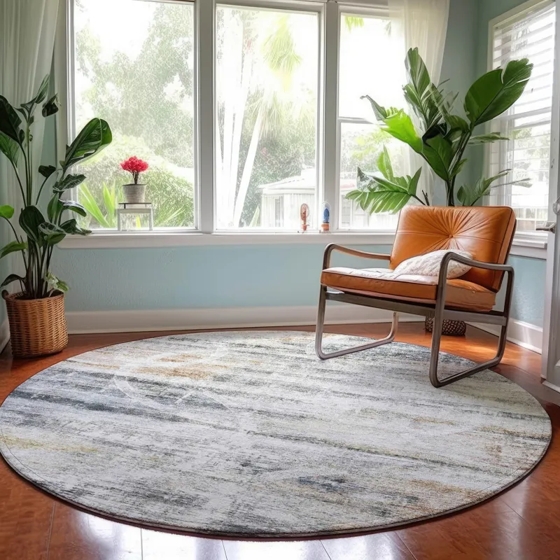 Machine Washable Indoor/Outdoor Neo Silver 8\' x 8\' Round Rug