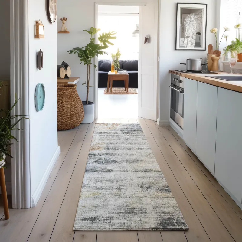 Machine Washable Indoor/Outdoor Neo Silver 2\'3\" x 7\'6\" Runner Rug