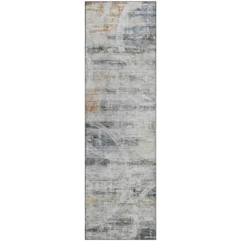 Machine Washable Indoor/Outdoor Neo Silver 2\'3\" x 7\'6\" Runner Rug