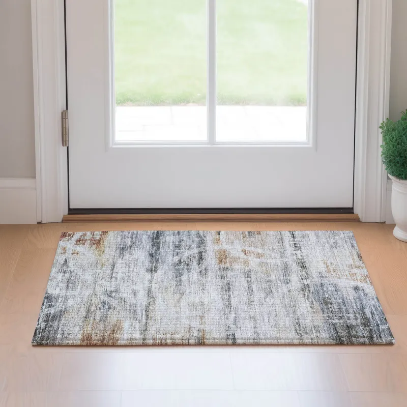 Machine Washable Indoor/Outdoor Neo Silver 1\'8\" x 2\'6\" Rug