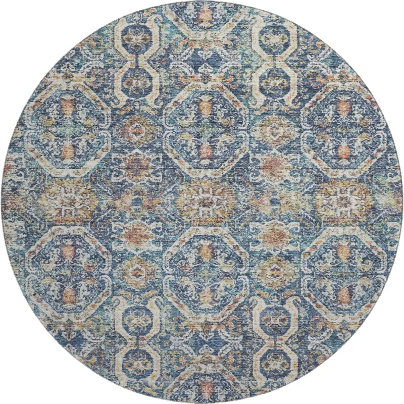 Machine Washable Indoor/Outdoor Neo Denim 8\' x 8\' Round Rug