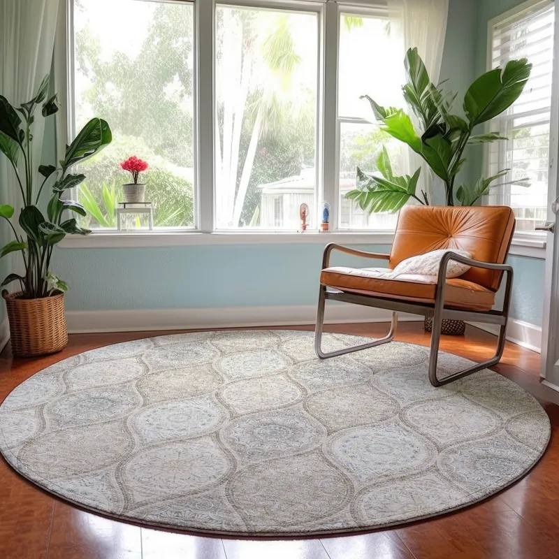 Machine Washable Indoor/Outdoor Neo Linen 8\' x 8\' Round Rug