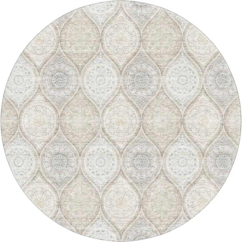 Machine Washable Indoor/Outdoor Neo Linen 8\' x 8\' Round Rug