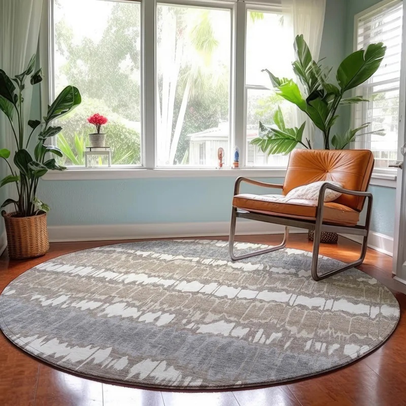 Machine Washable Indoor/Outdoor Neo Taupe 8\' x 8\' Round Rug