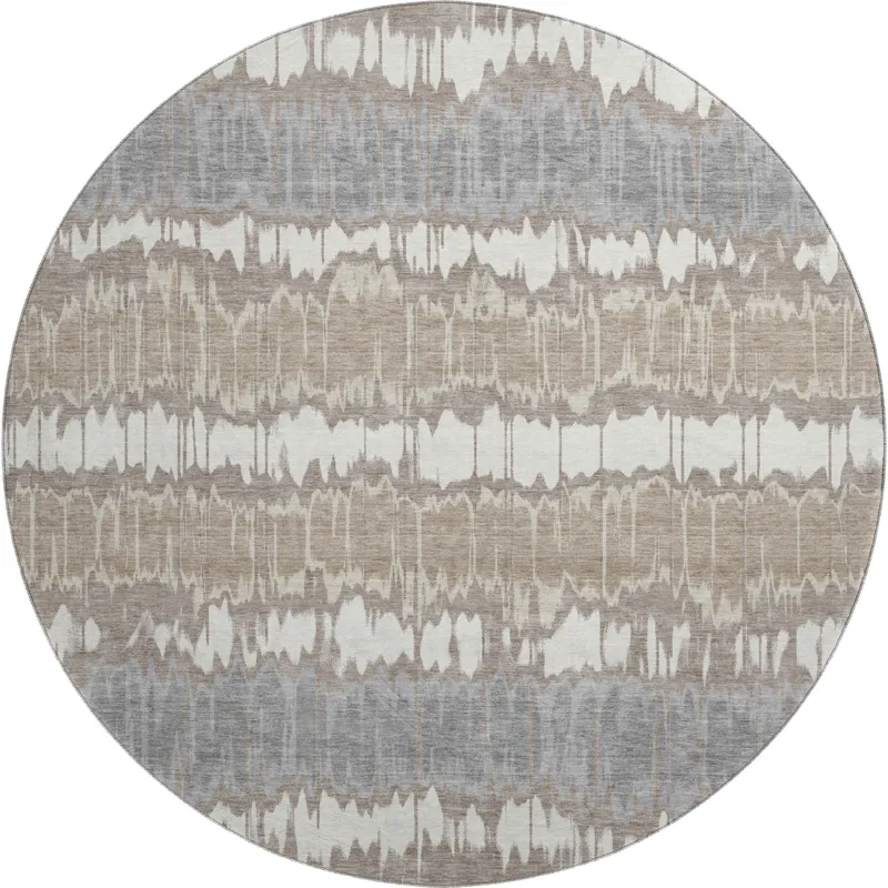 Machine Washable Indoor/Outdoor Neo Taupe 8\' x 8\' Round Rug