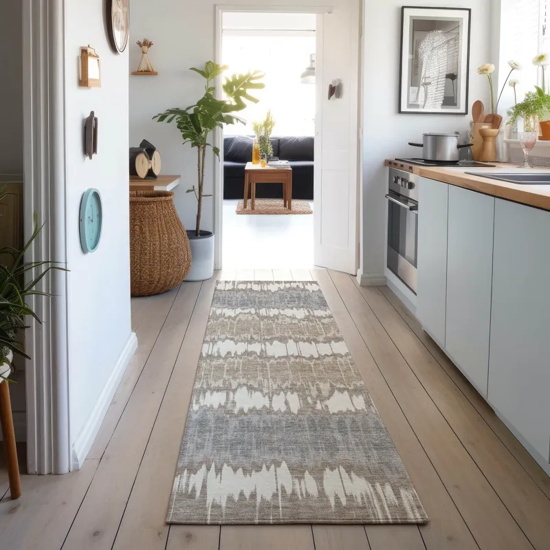 Machine Washable Indoor/Outdoor Neo Taupe 2\'3\" x 7\'6\" Runner Rug