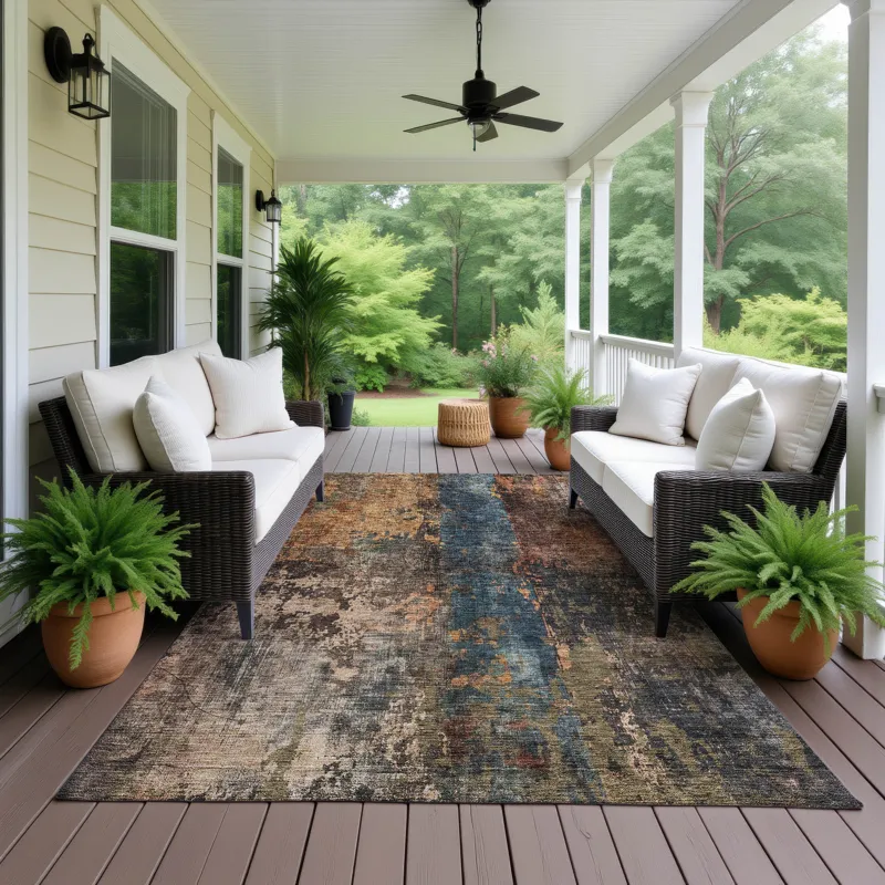 Indoor/Outdoor Nouveau Blue 3\' x 5\' Rug