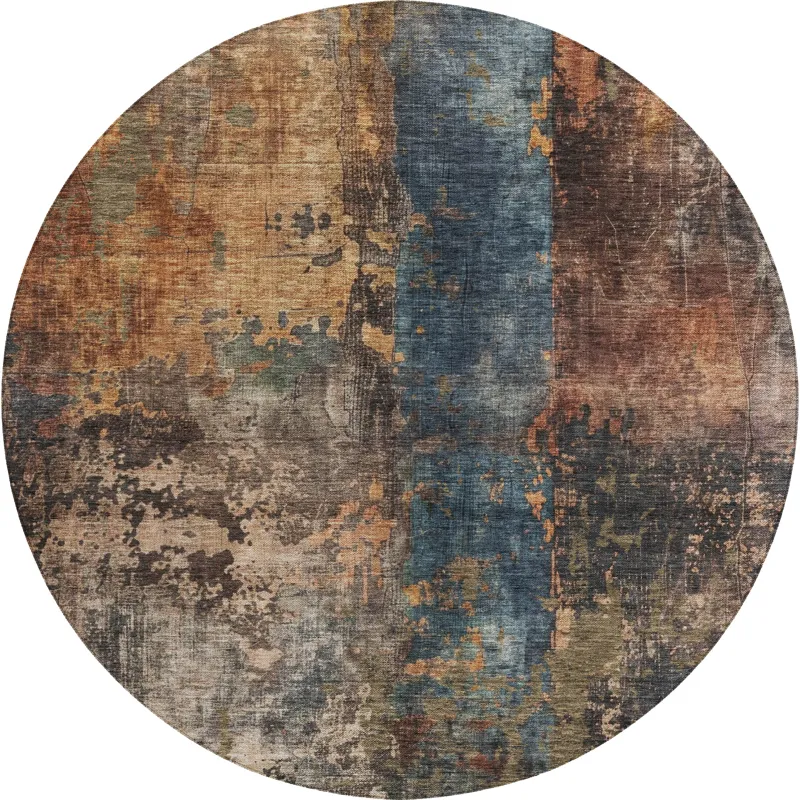 Indoor/Outdoor Nouveau Blue 8\' x 8\' Round Rug