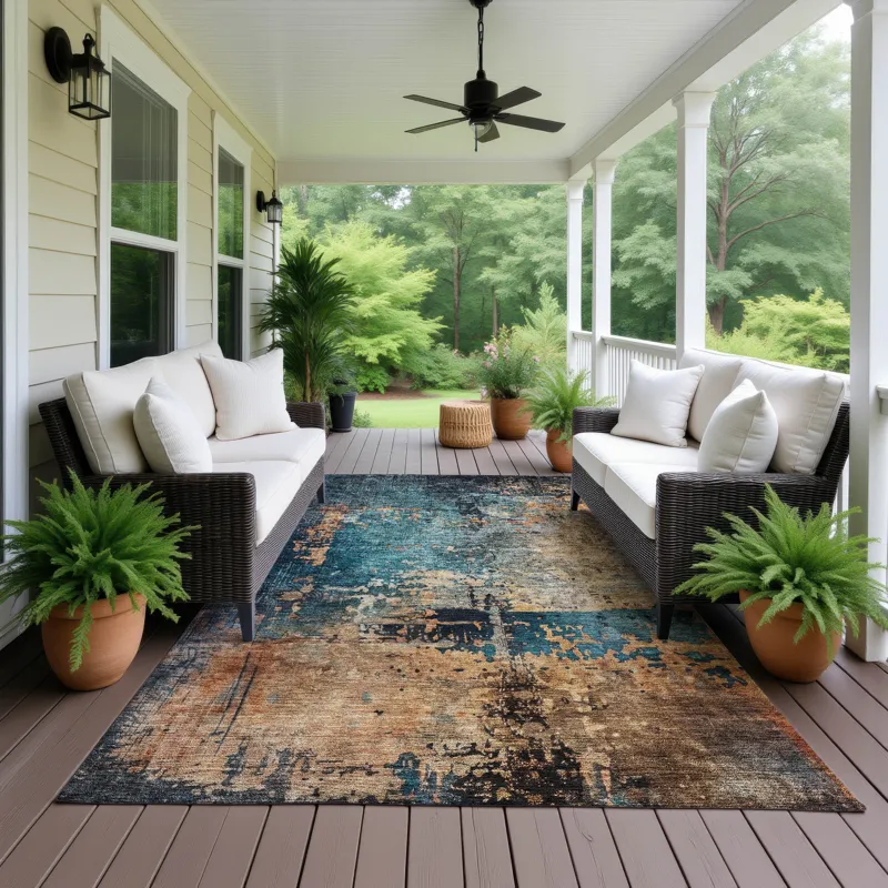 Indoor/Outdoor Nouveau Teal 10\' x 14\' Rug