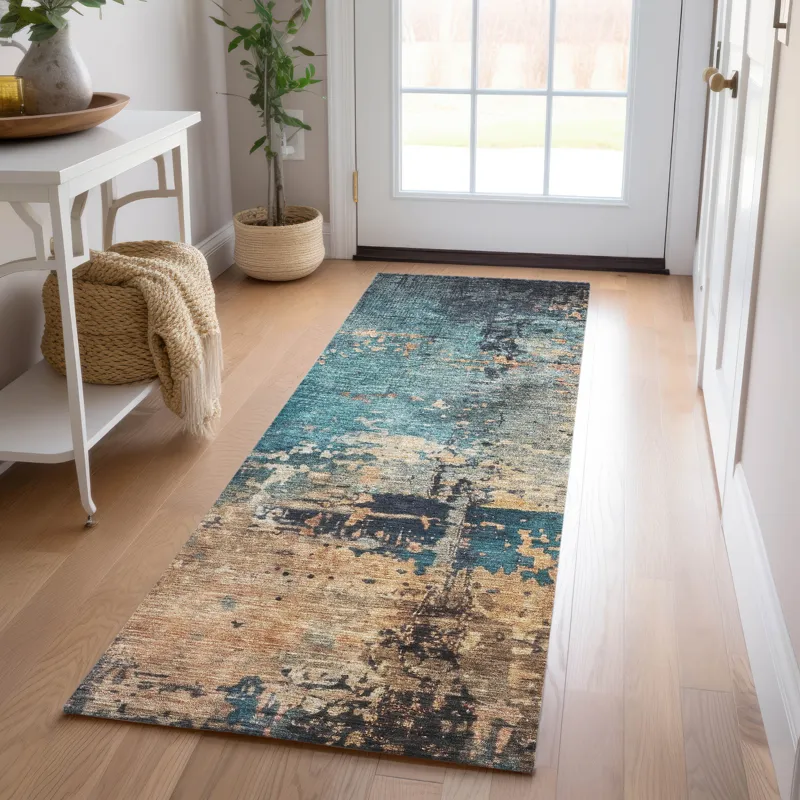 Indoor/Outdoor Nouveau Teal 2\'3\" x 7\'6\" Runner Rug