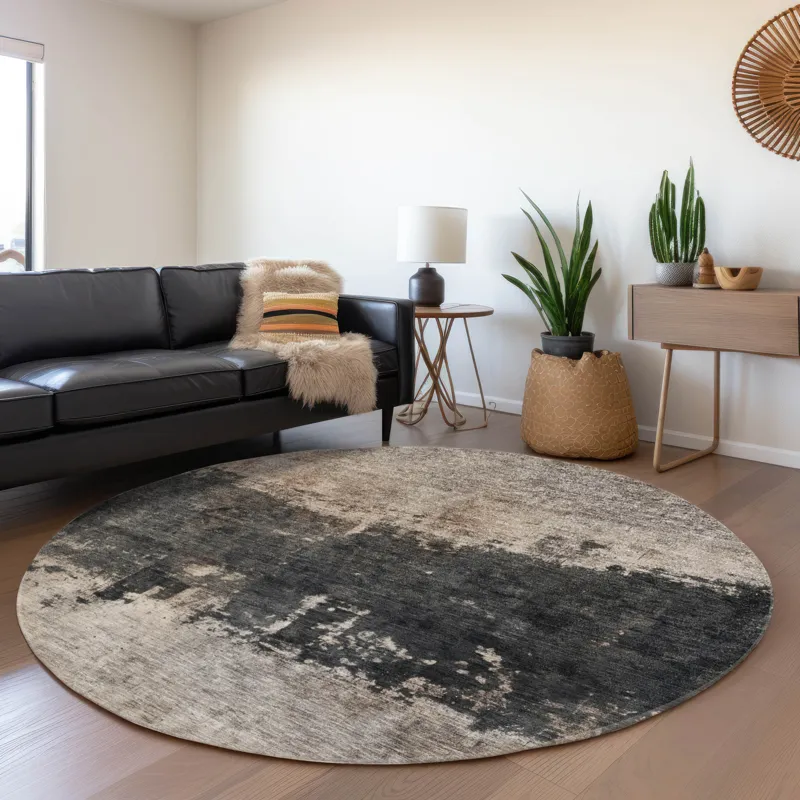 Indoor/Outdoor Nouveau Taupe 8\' x 8\' Round Rug