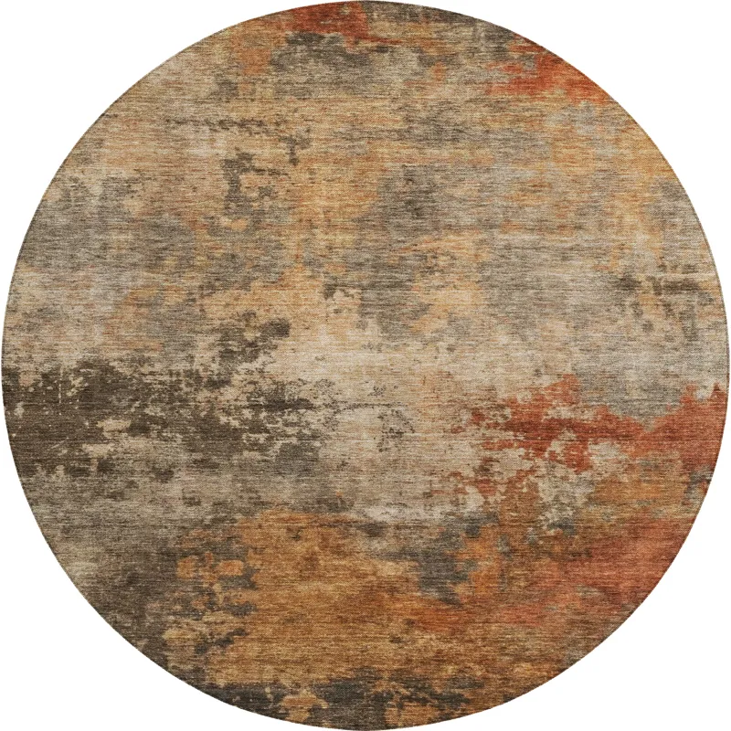 Indoor/Outdoor Nouveau Khaki 8\' x 8\' Round Rug