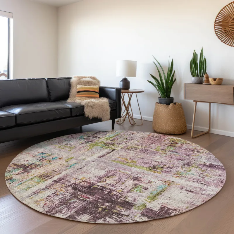 Indoor/Outdoor Nouveau Lavender 8\' x 8\' Round Rug