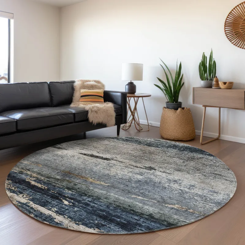 Indoor/Outdoor Nouveau Navy 8\' x 8\' Round Rug