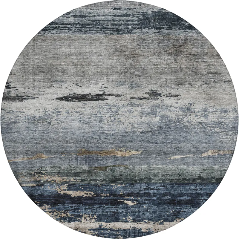 Indoor/Outdoor Nouveau Navy 8\' x 8\' Round Rug