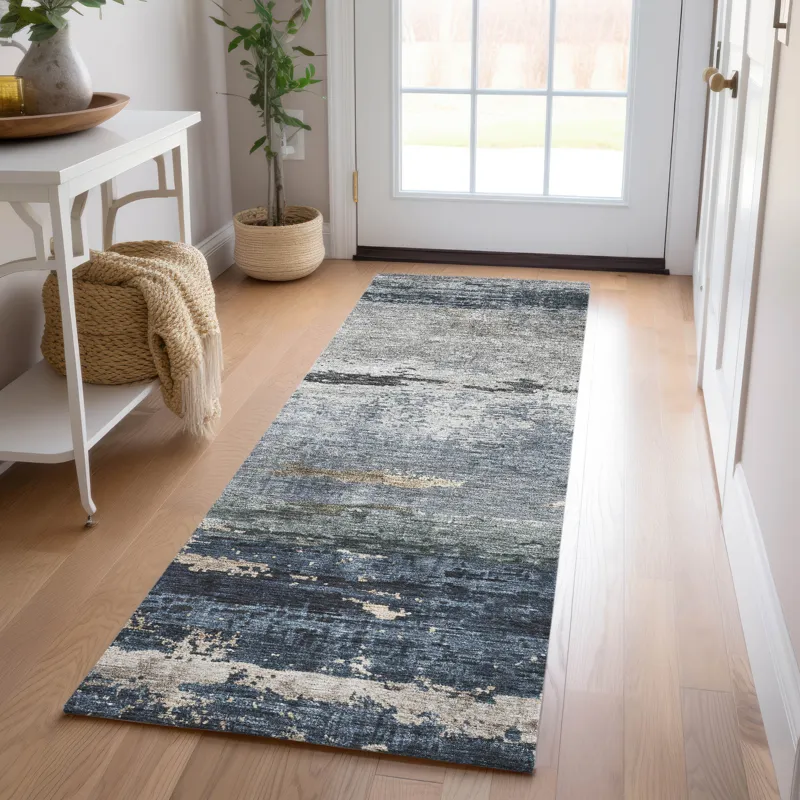 Indoor/Outdoor Nouveau Navy 2\'3\" x 7\'6\" Runner Rug