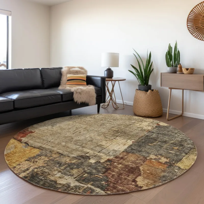 Indoor/Outdoor Nouveau Khaki 8\' x 8\' Round Rug