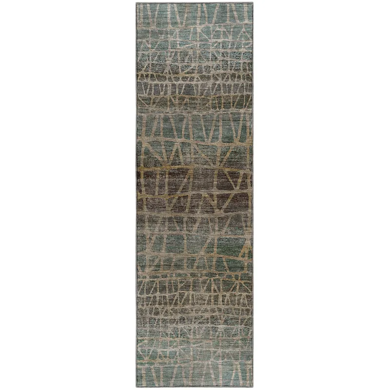 Machine Washable Nexus Teal 2\'3\" x 7\'6\" Runner Rug
