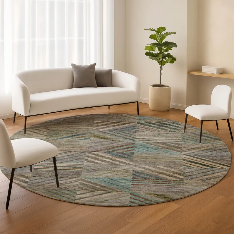 Machine Washable Nexus Teal 8\' x 8\' Round Rug